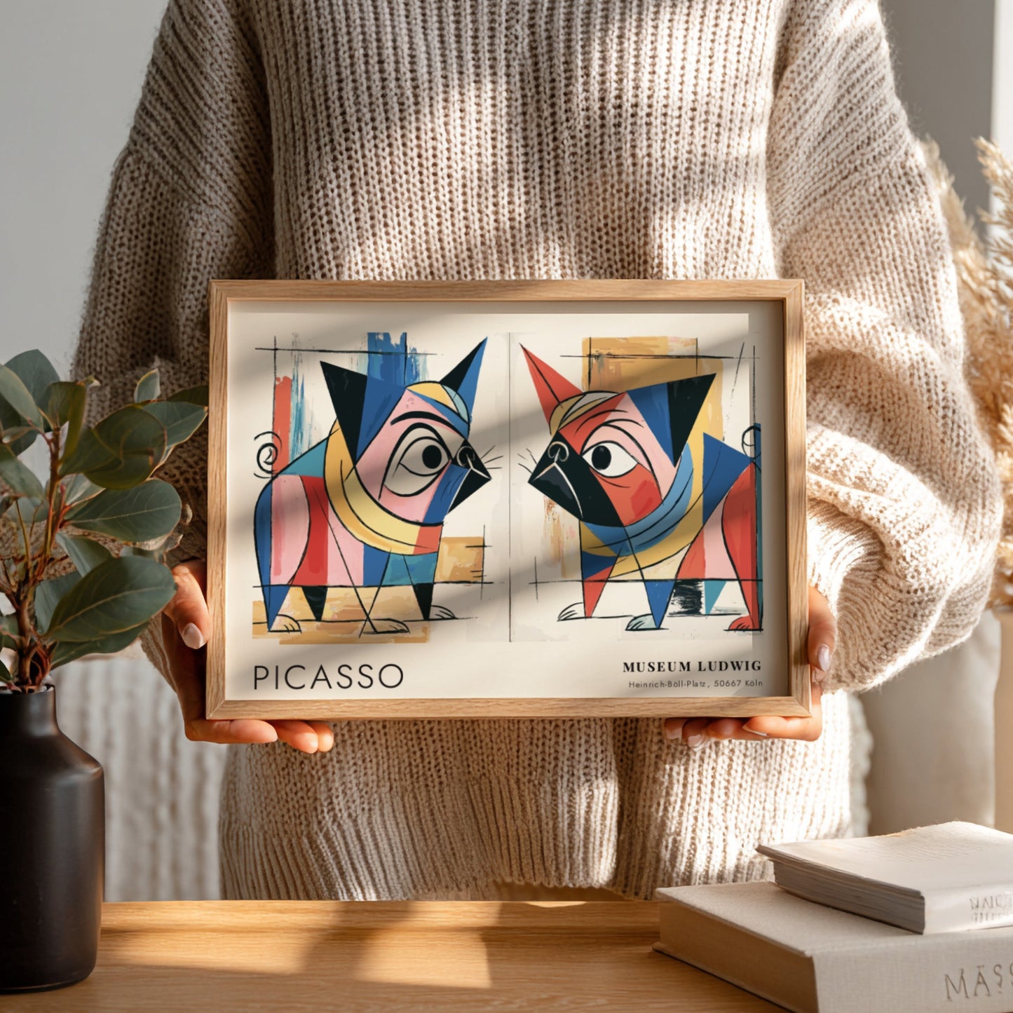 Pablo Picasso poster featuring Guitar and Rose design with vibrant colors and abstract shapes
