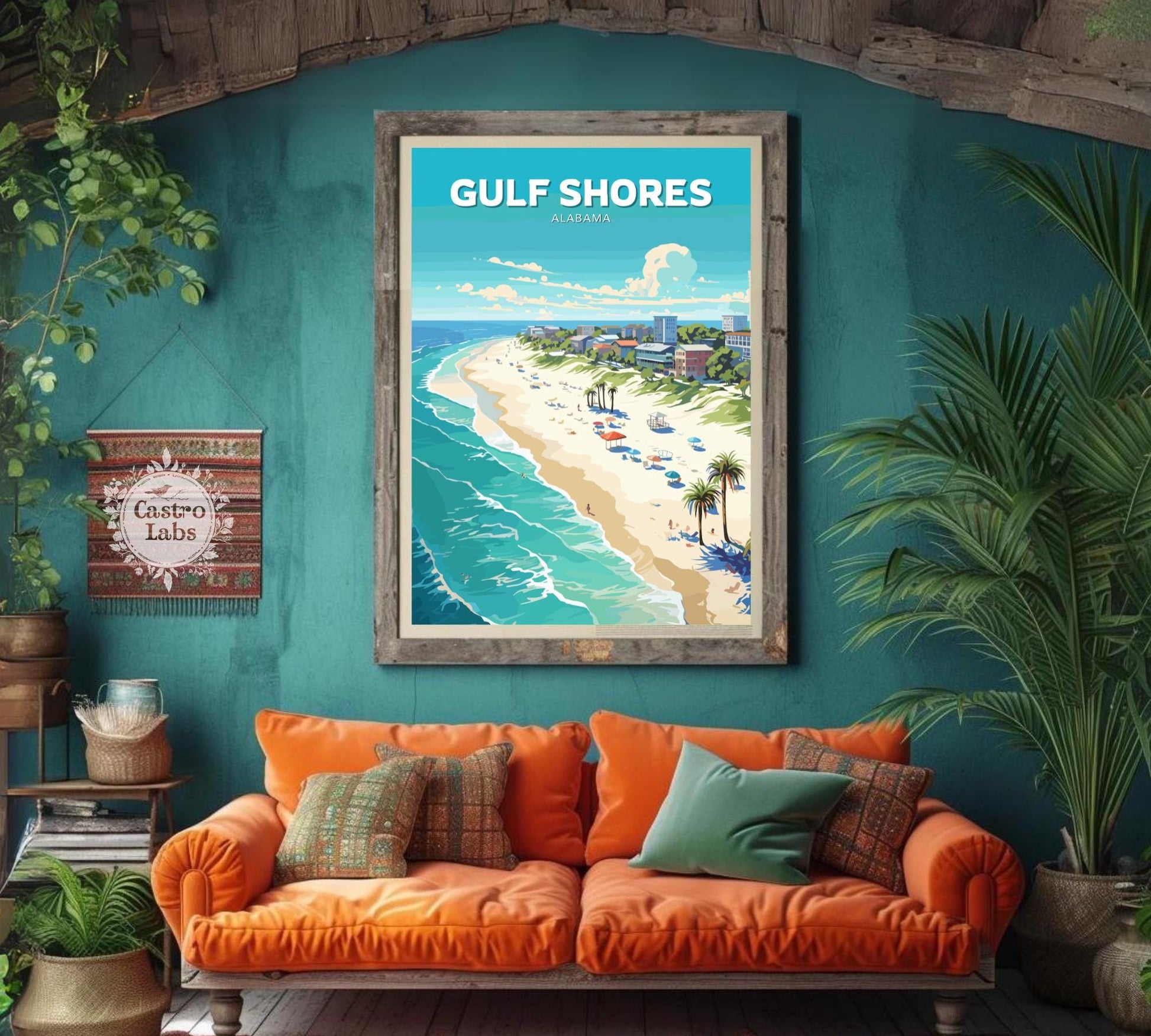 Gulf Shores Travel Poster, Alabama Wall Art, Gulf Shores Print, Gulf of Mexico Artwork, Home Décor, Gulf Shores Illustration, Alabama Poster