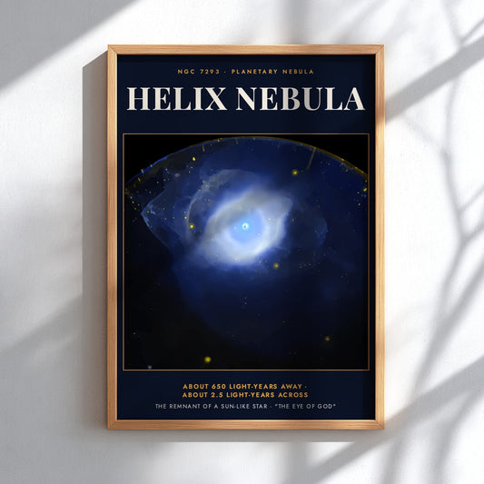 Poster of the blue Helix Nebula planetary nebula with the text Eye of God.