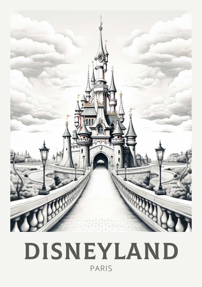 Disneyland Black and White Travel Poster - Paris Artwork
