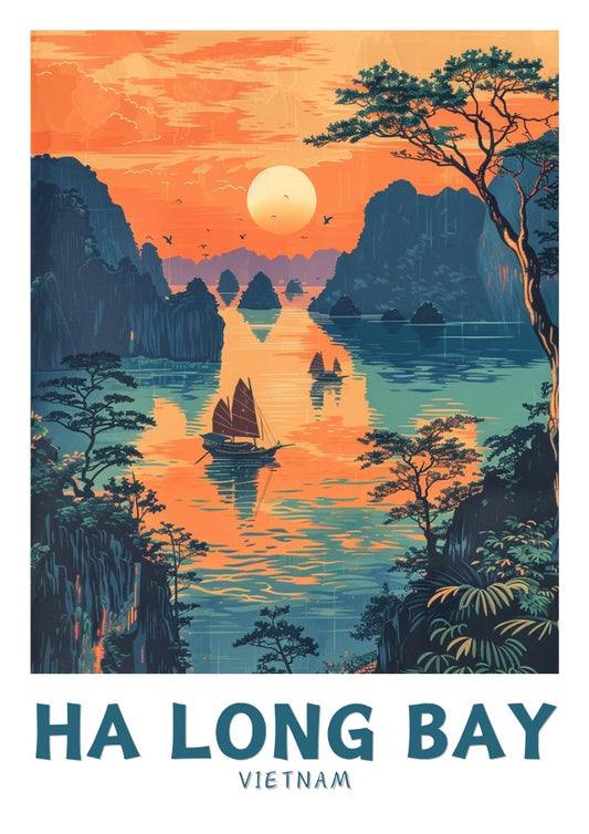 Affiche de la baie d'Ha Long - Illustration de voyage
