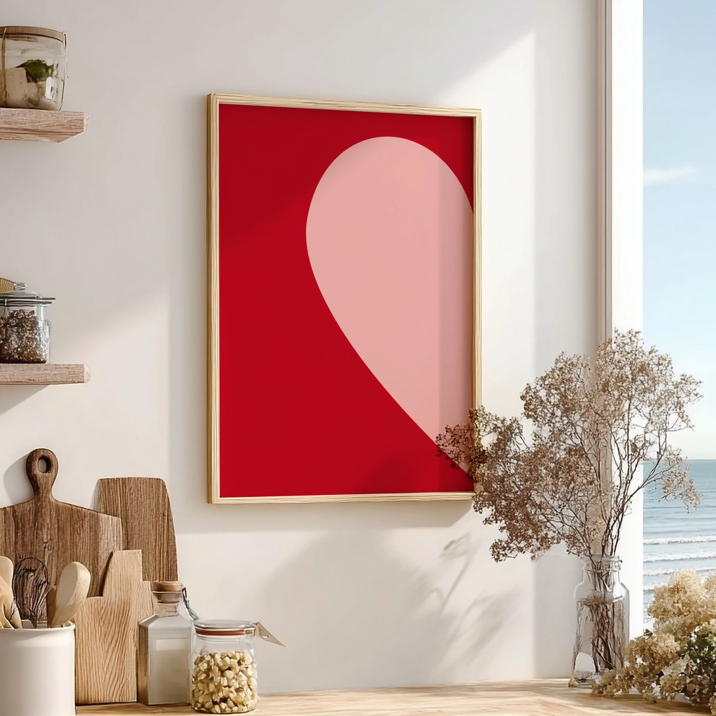 Minimalist Connection Modern Art - The Half Heart Red Wall Print