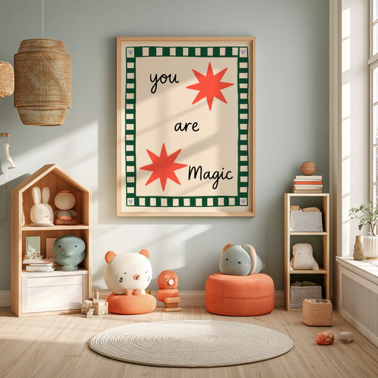 Kids room poster featuring coral stars and the text 'You are Magic' in a playful design.