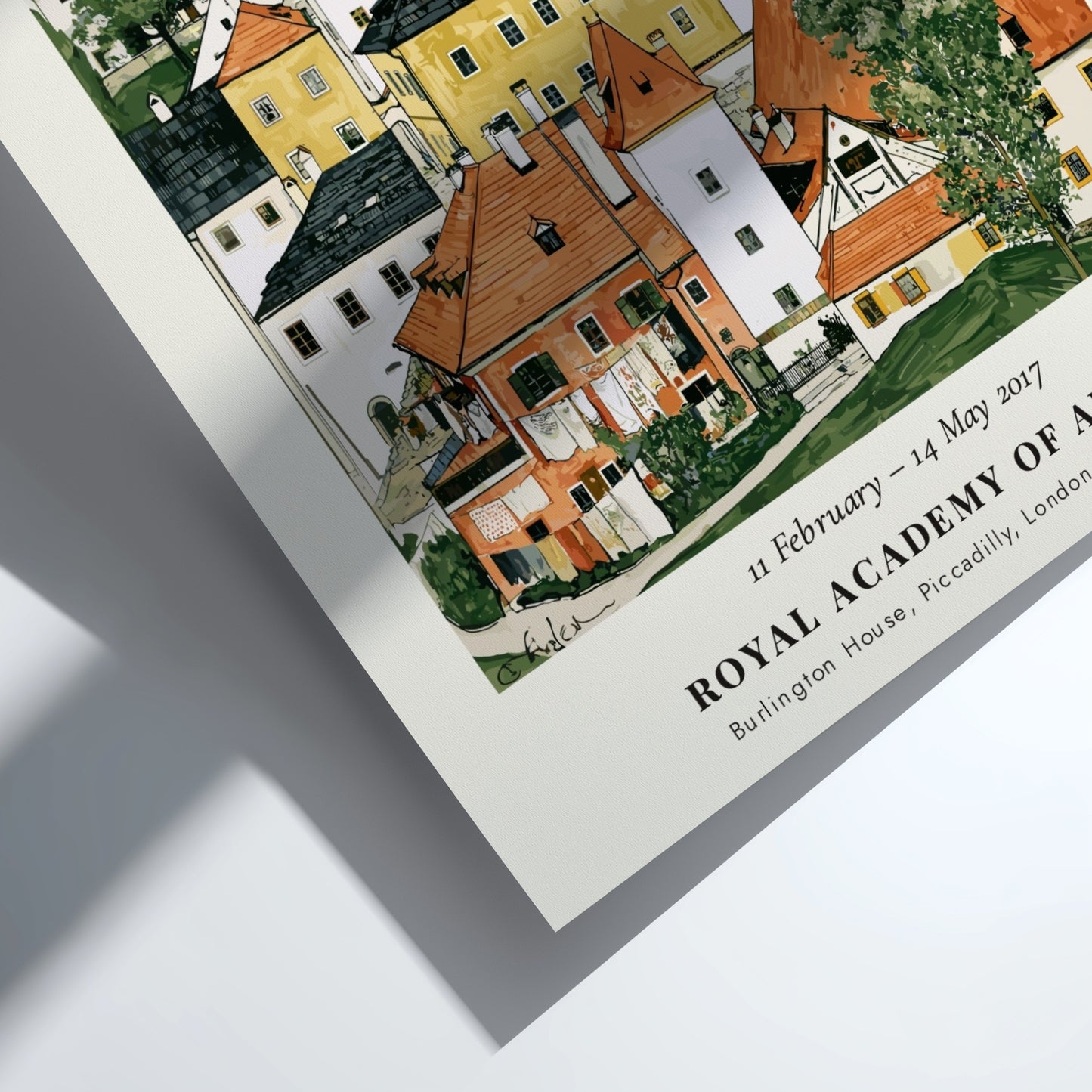 Egon Schiele poster depicting colorful houses in a village scene, showcasing vibrant colors and expressive