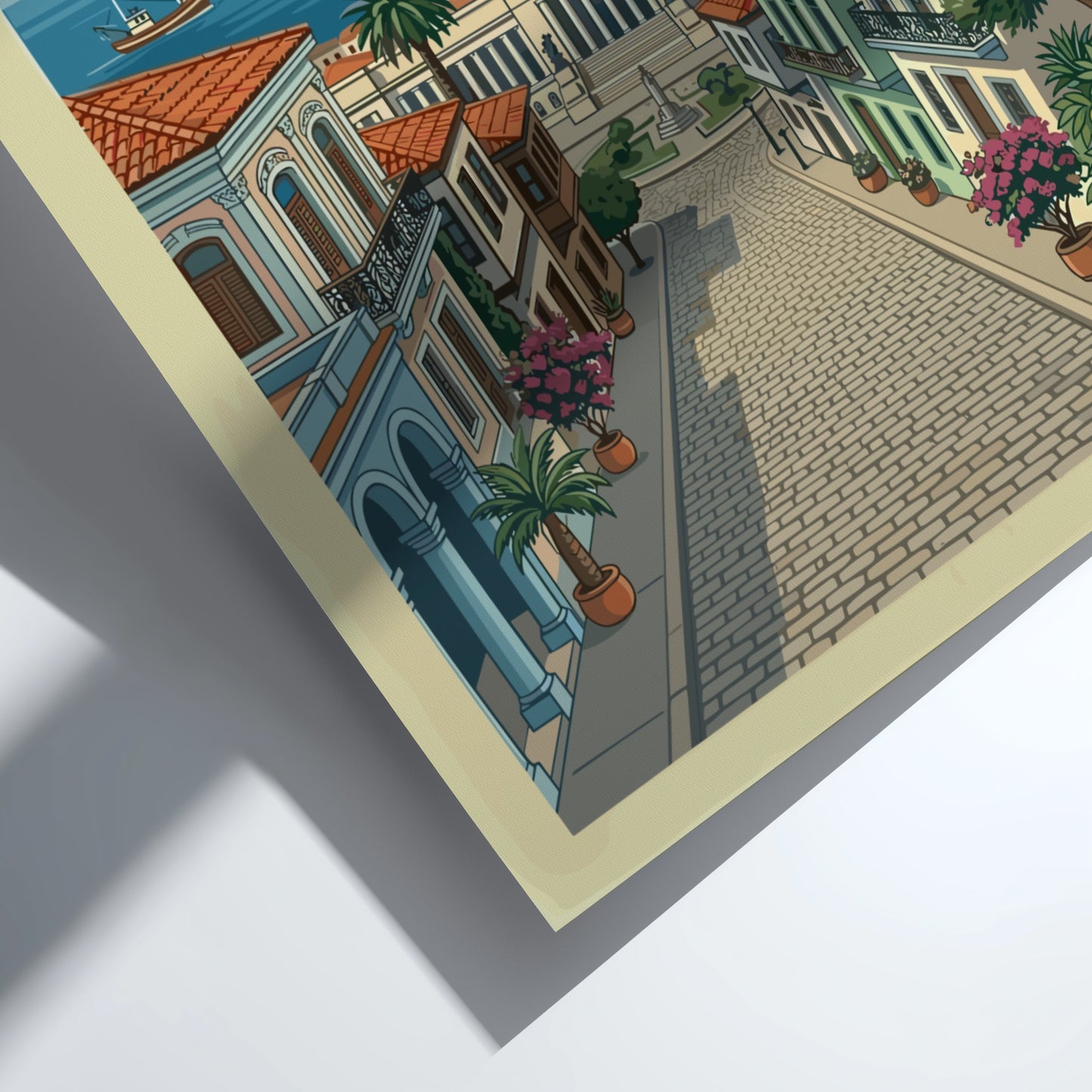 Vintage Havana Cuba travel poster featuring a street scene with the Capitolio Nacional and palm trees.