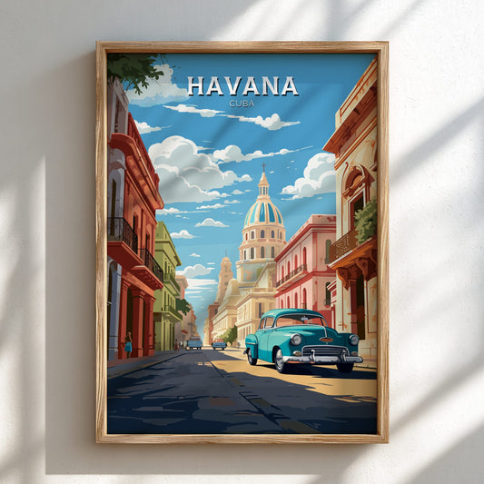 Havana Vintage Poster on a light wooden frame