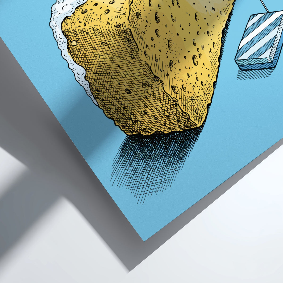 Poster showing a high jumper clearing a giant yellow sponge against blue background