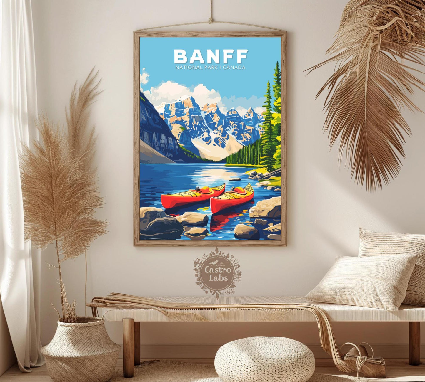 Banff Travel Poster,  Mt. Rundle and Mt. Cascade Poster, Rocky Mountains, Banff National Park