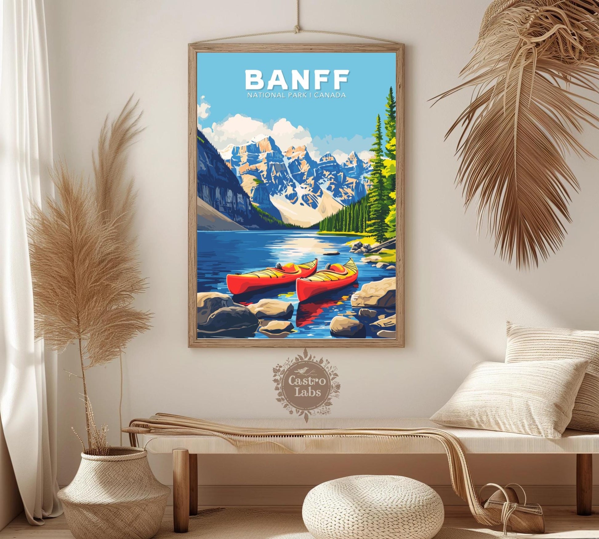 Banff Travel Poster,  Mt. Rundle and Mt. Cascade Poster, Rocky Mountains, Banff National Park