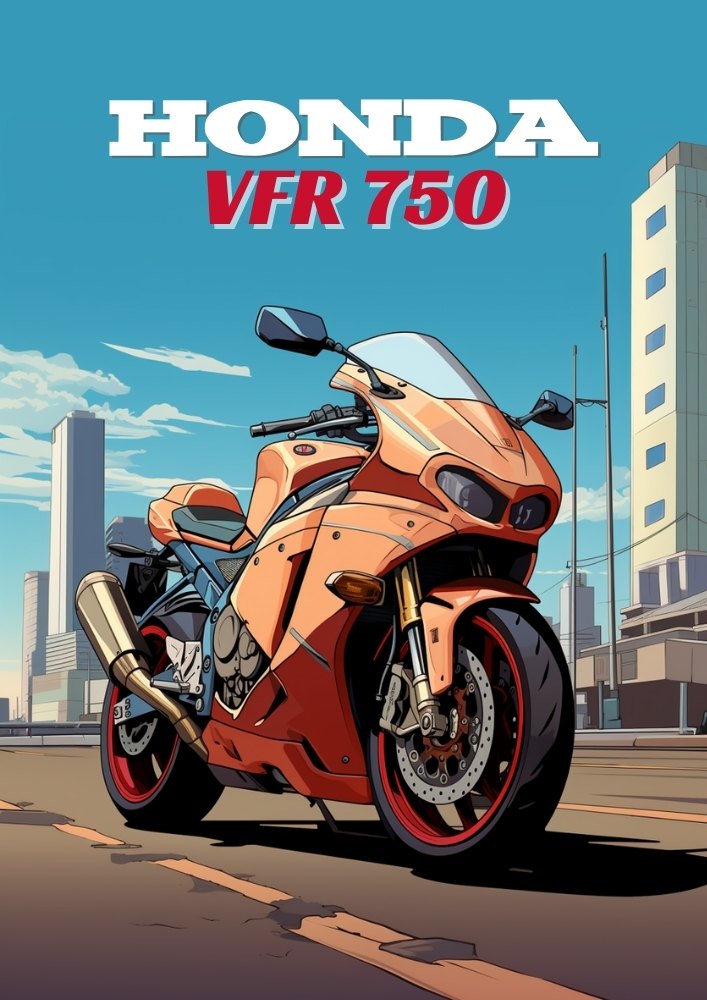 Affiche Honda VFR750 – Décoration murale de moto sport classique