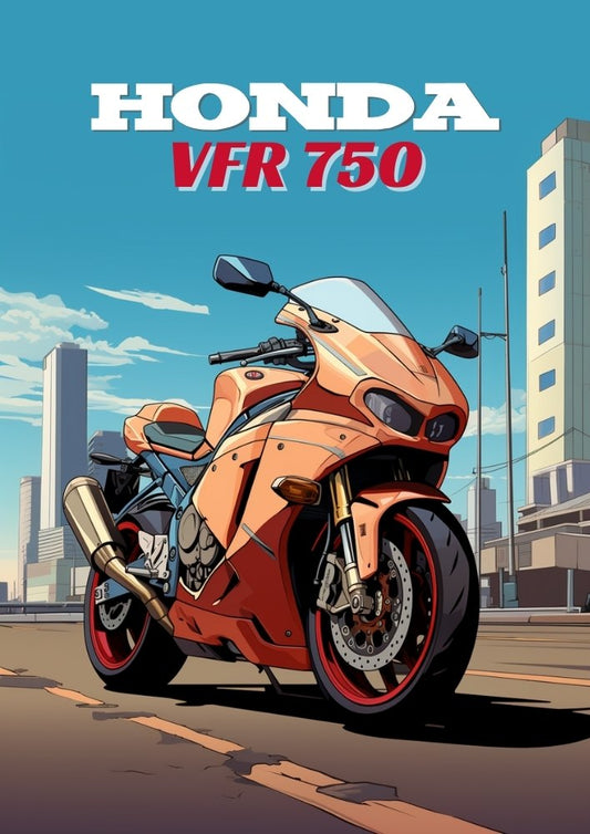 Affiche Honda VFR750 – Décoration murale de moto sport classique