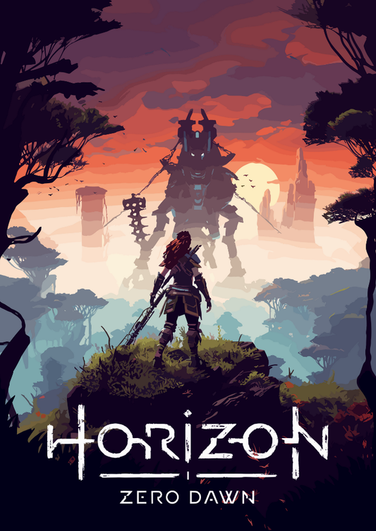 Affiche Horizon Zero Dawn – Art futuriste de science-fiction mettant en vedette Aloy