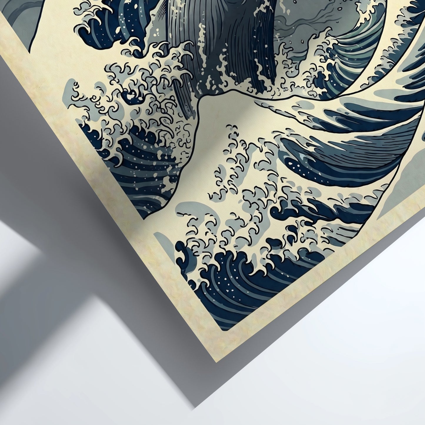 Humpback whale poster in Japanese art style with ocean waves and muted colors