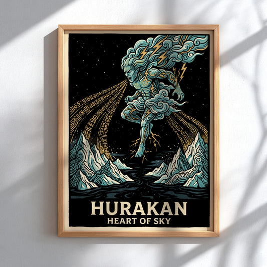Poster of Hurakan Heart of Sky with blue storm deity and lightning bolts