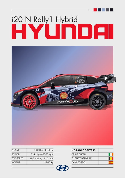 Affiche Hyundai i20 N Rally1 – Décoration murale moderne pour voiture hybride WRC