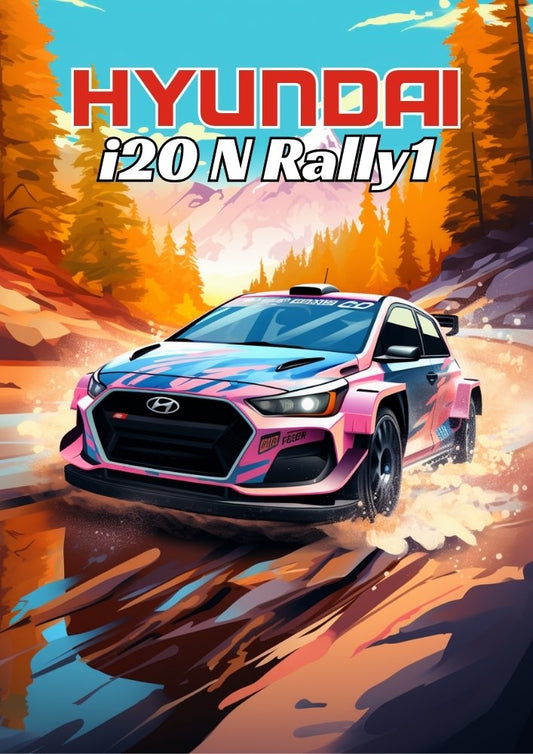 Affiche Hyundai i20 N Rally1 – Décoration murale moderne de voiture de rallye hybride WRC