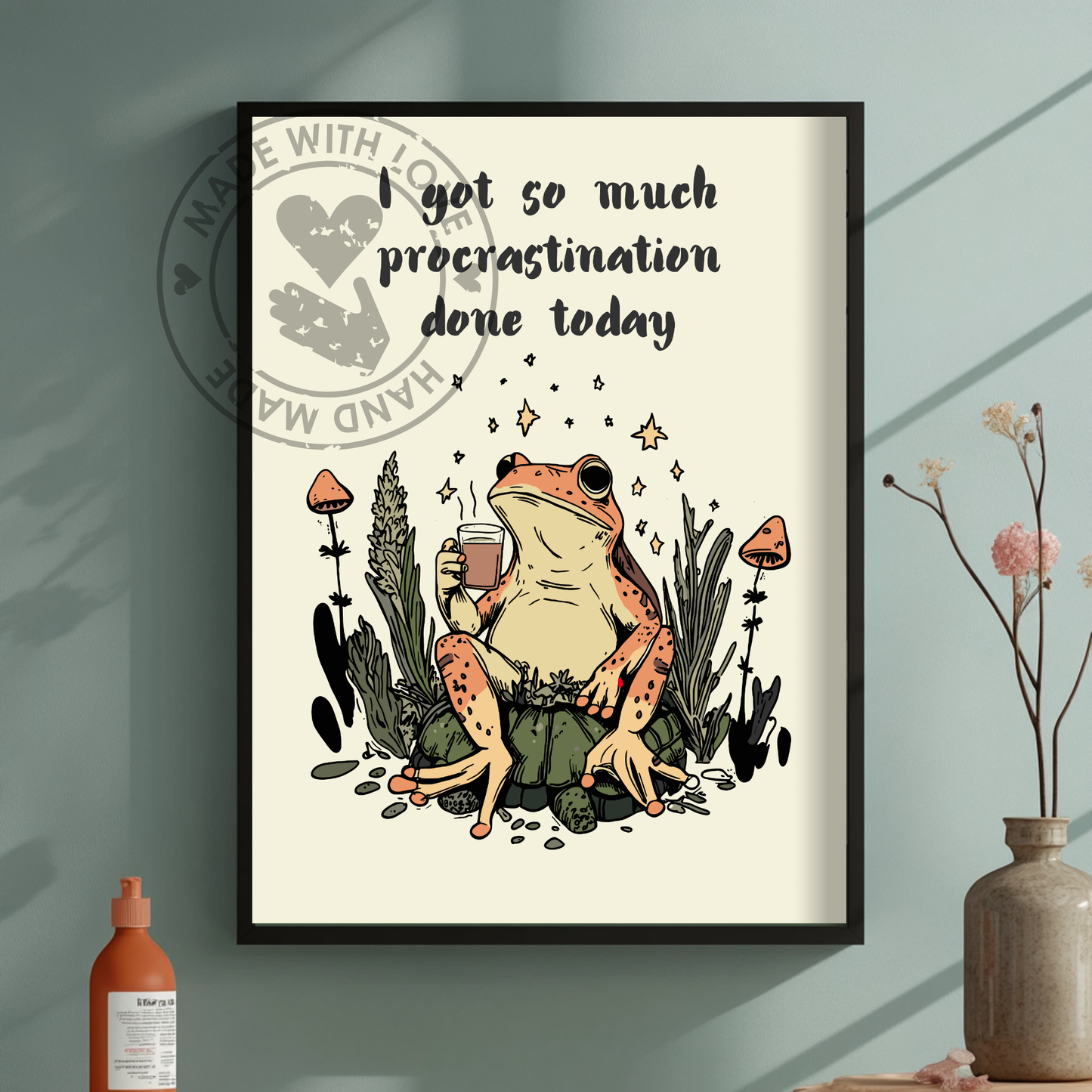 Quirky Animal Wall Art, Lazy Humor Print, Cute Amphibian Decor, Chill Frog Illustration