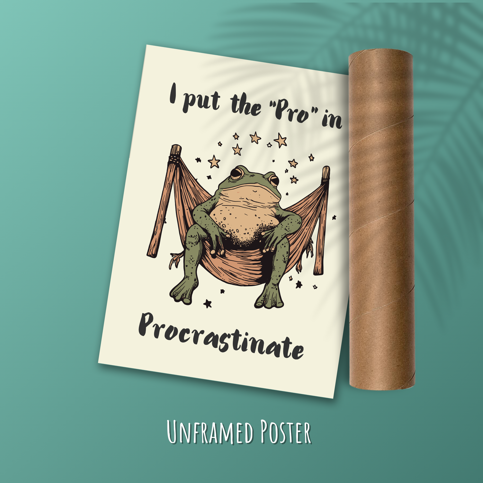 Funny Frog Poster, Quirky Animal Print, Chill Hammock Illustration, Relaxing Humor Decor