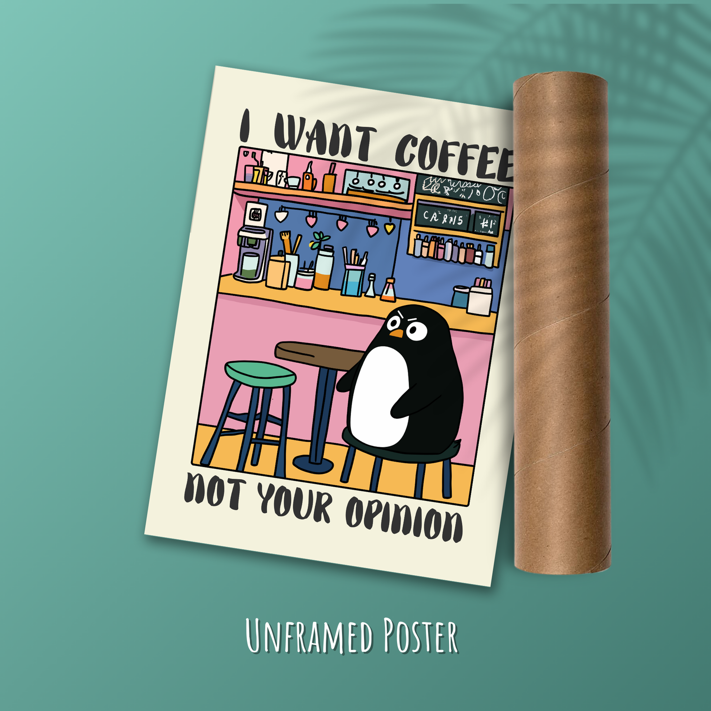 Funny Penguin Poster, Quirky Animal Art, Whimsical Wall Decor, Cottagecore Aesthetic, Humor Poster