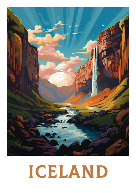 Affiche de voyage en Islande – Cascade d'Islande