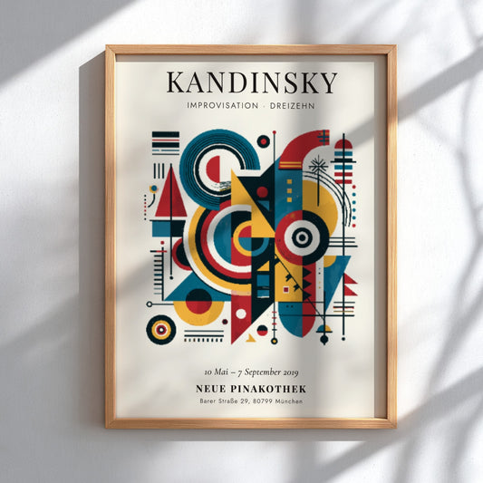 Kandinsky inspired poster with vibrant colors and abstract shapes, perfect for wall decor