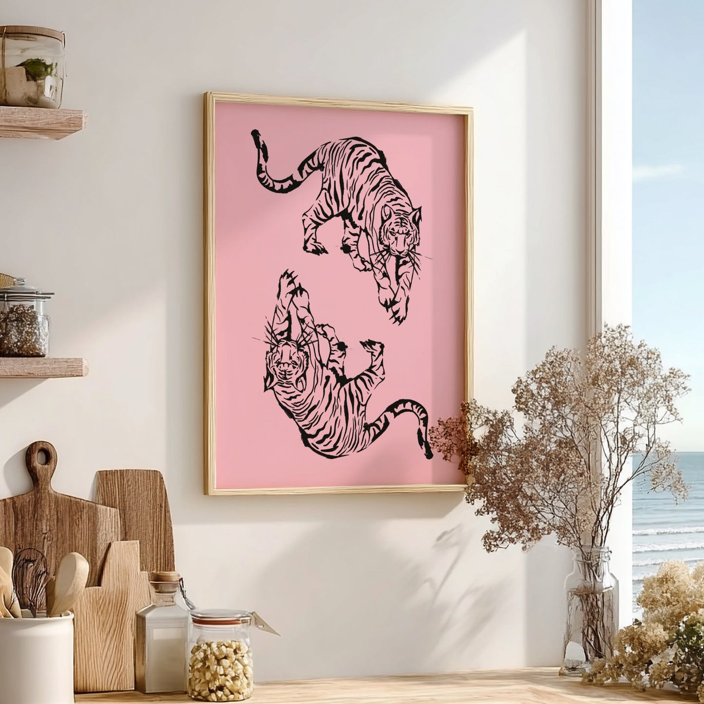 Midnight Predator Modern Art - The Ink Tigers Minimalist Wall Print