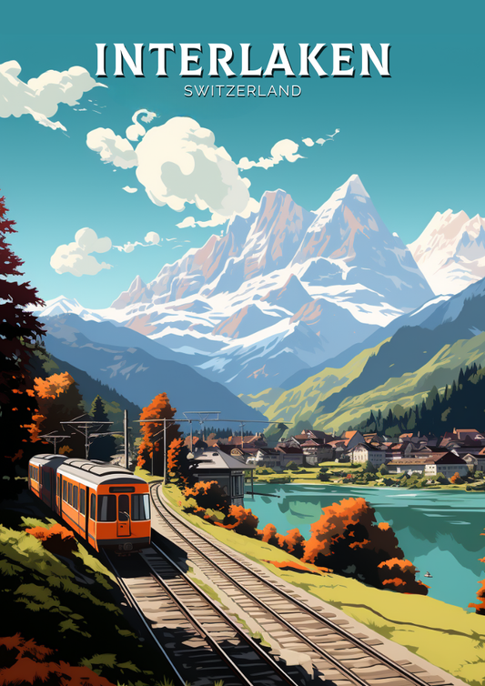Décoration murale de voyage à Interlaken - Œuvre d'art suisse