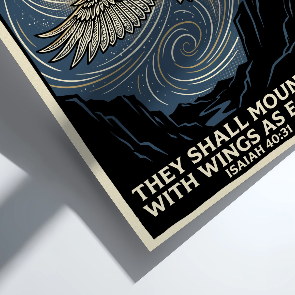 Poster featuring an eagle soaring over mountains with the text They Shall Mount Up