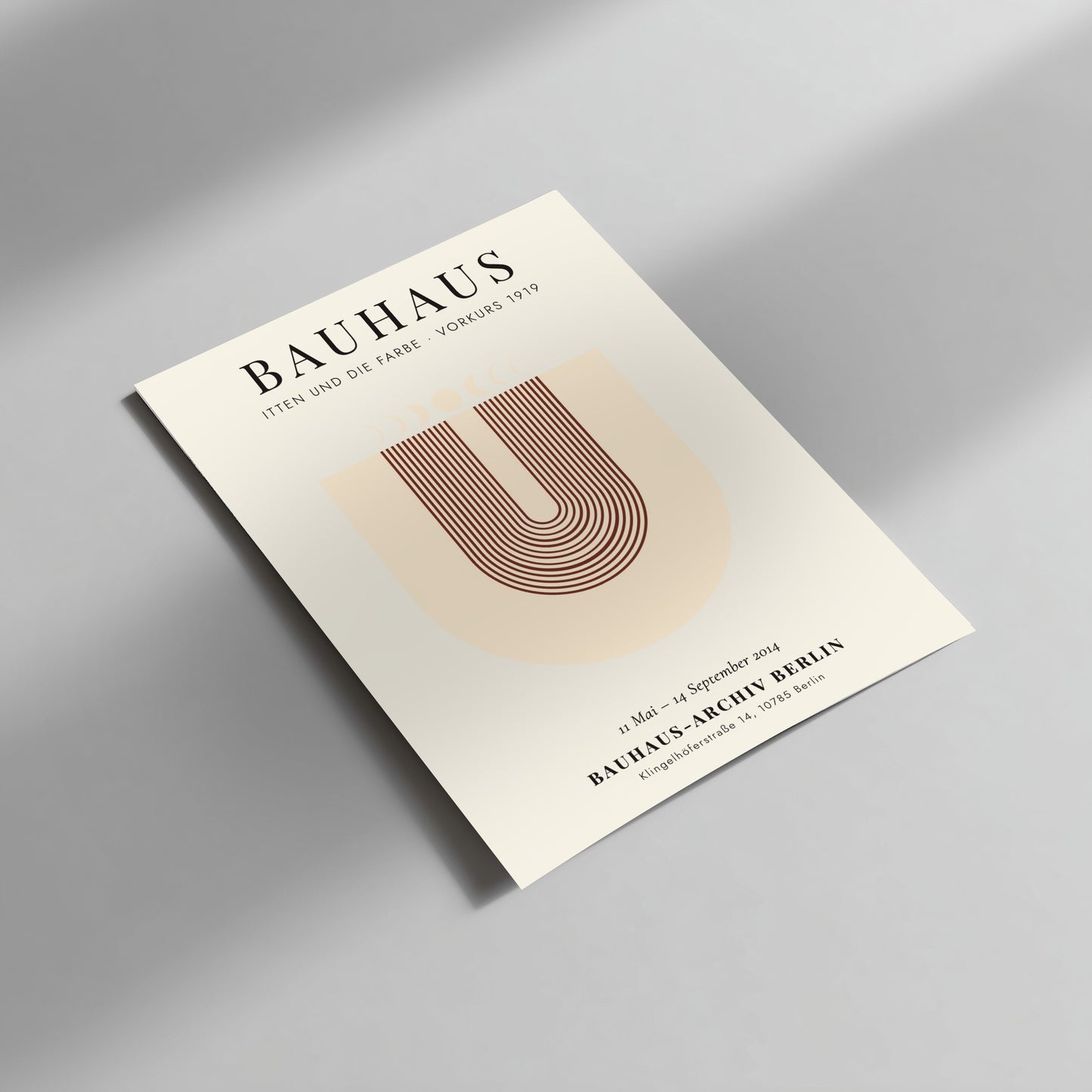 Bauhaus poster featuring geometric shapes and warm colors, inspired by Itten's color theory.