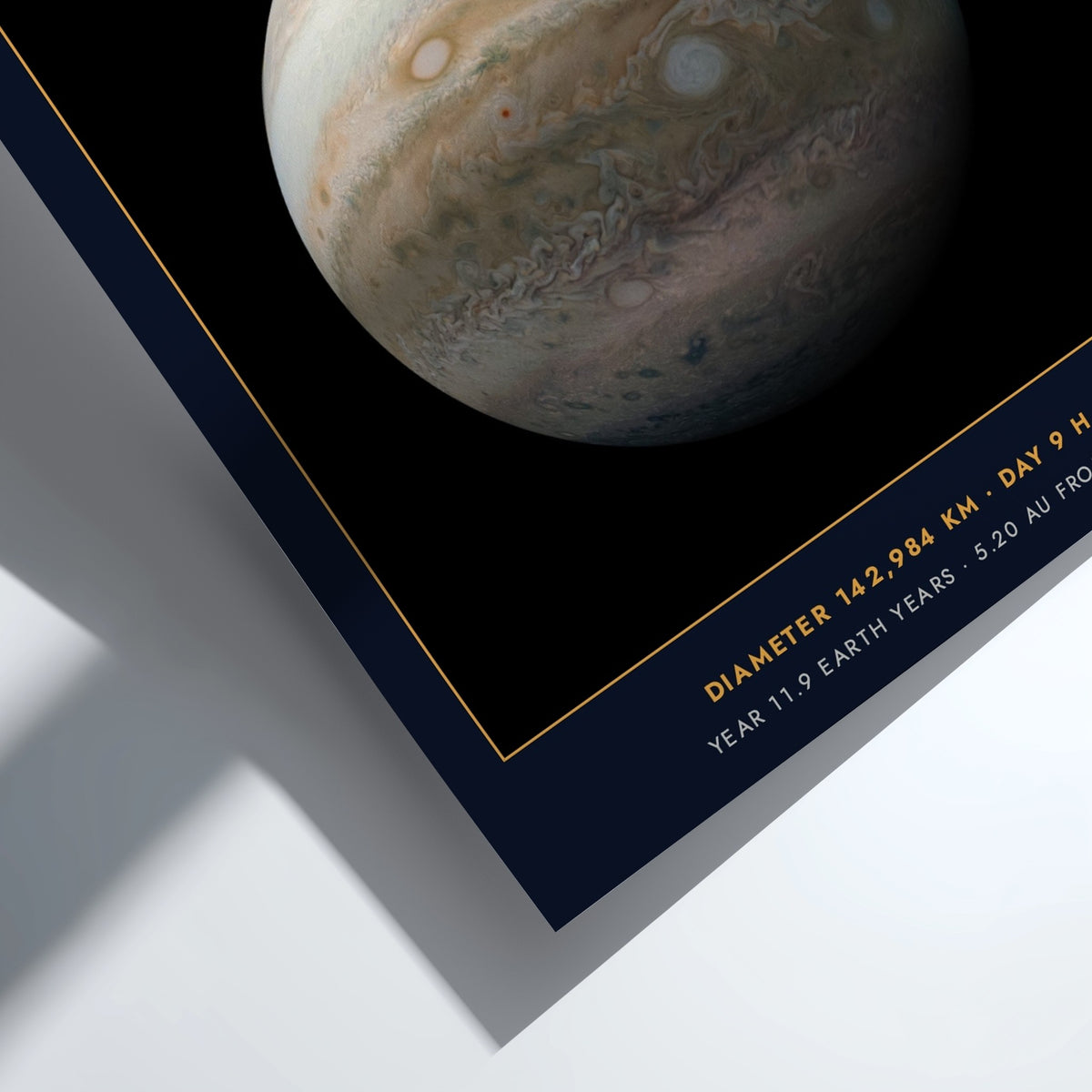 Poster of the planet Jupiter against a black background with white planetary data text