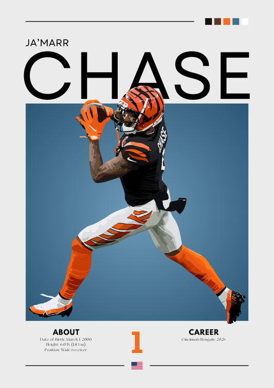Affiche Ja'Marr Chase – Impression Superstar des Bengals de Cincinnati