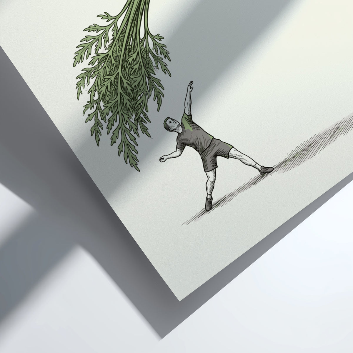 Poster featuring an athlete preparing to throw a giant orange carrot javelin illustration