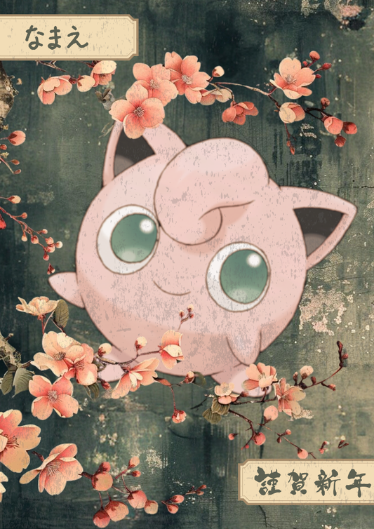 Affiche Jigglypuff - Illustration inspirée de Pokémon de style japonais