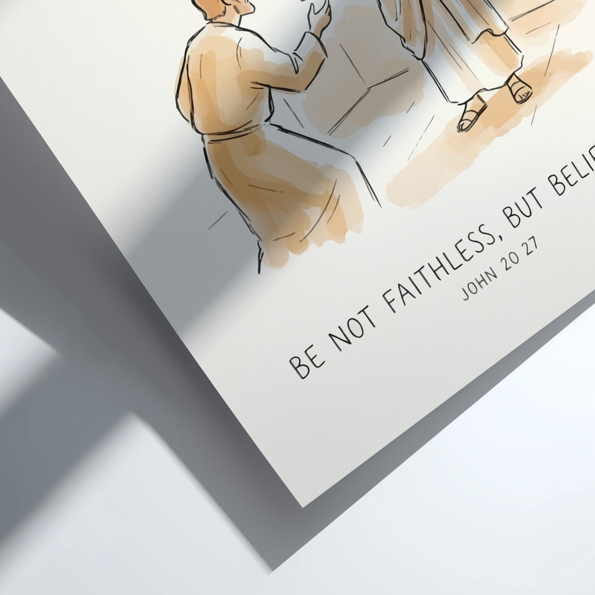 Poster featuring a gentle ink illustration of Jesus reaching out to a man.