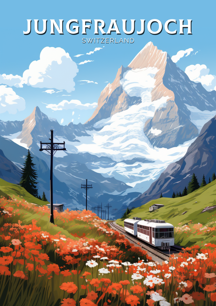 Affiche de voyage du Jungfraujoc - Illustration suisse