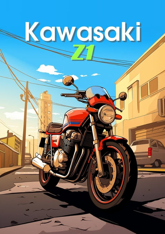 Affiche Kawasaki Z1 – Impression d'art mural classique de Superbike japonais