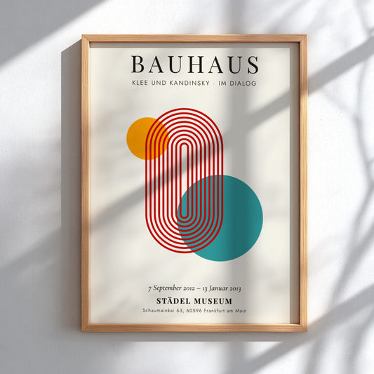 Bauhaus poster featuring Klee and Kandinsky with geometric shapes in orange and teal