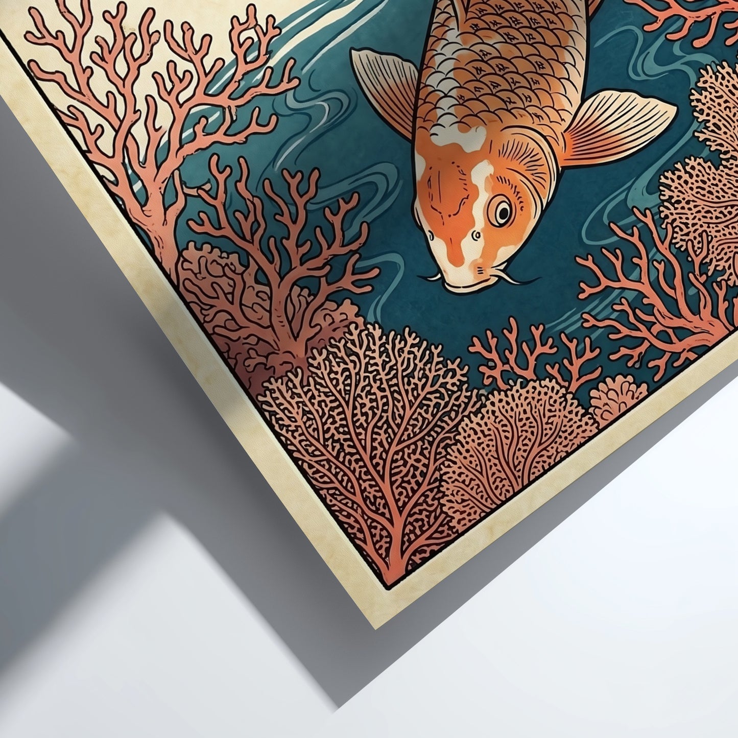 Koi fish poster featuring vibrant coral waters in Japanese art style