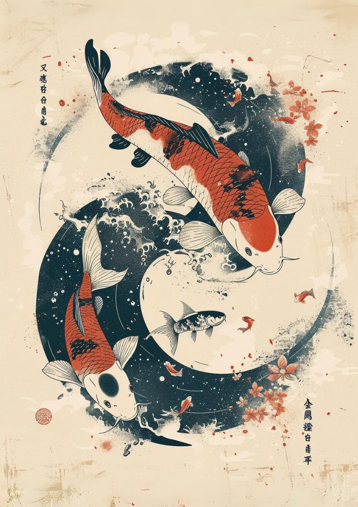 Koi Fish Poster - Japanese Kawaii Print