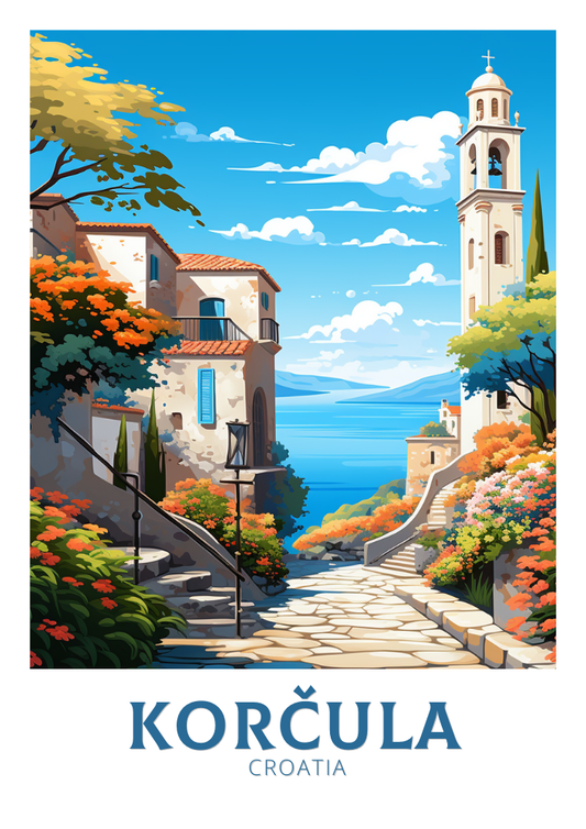 Affiche de voyage de Korčula - Œuvre d'art de la Croatie