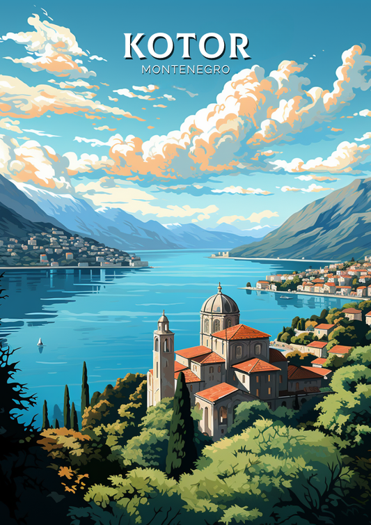 Affiche de voyage de Kotor - Illustration du Monténégro