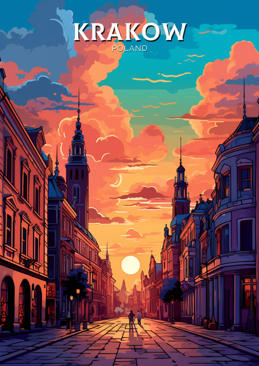Affiche de voyage de Cracovie - Illustration polonaise