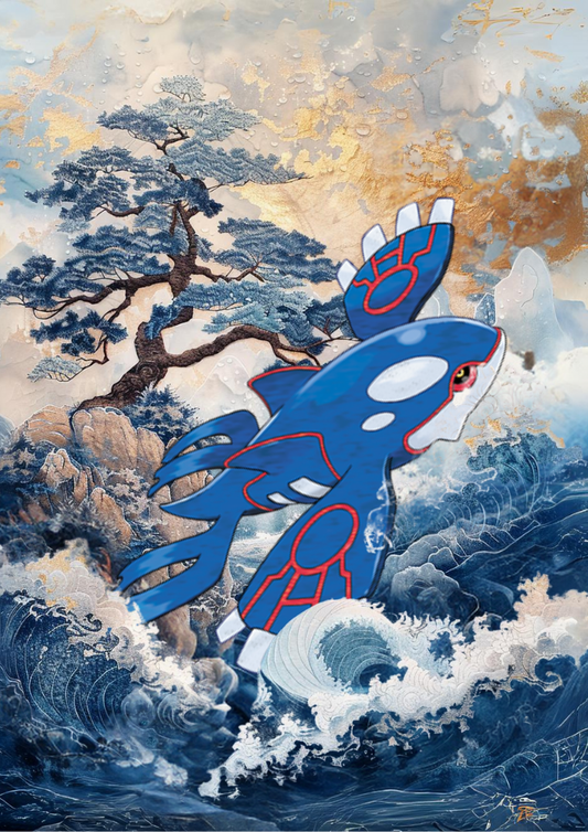 Affiche de l'anime Pokémon Kyogre - Style tapisserie japonaise