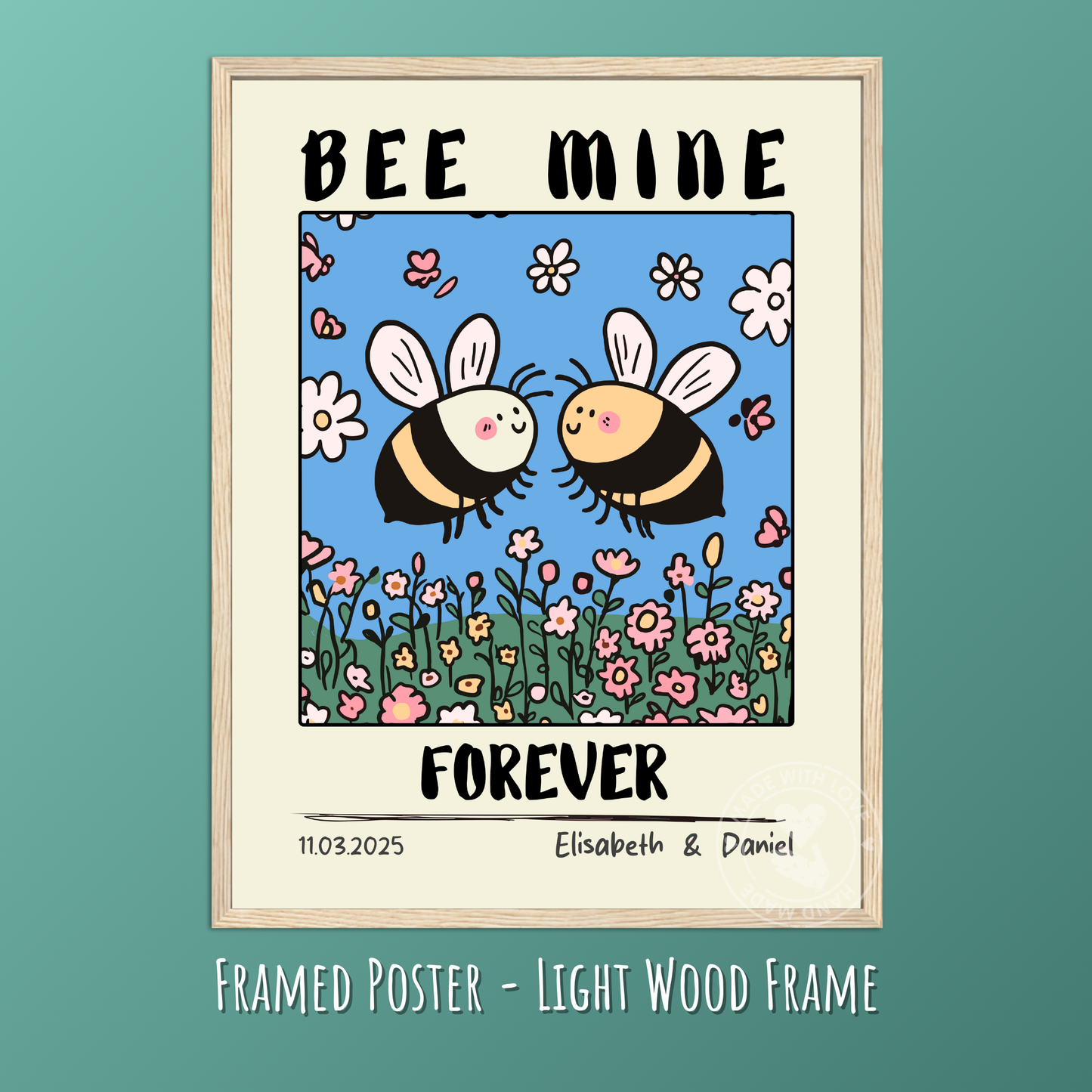 Custom Bee Couple Portrait – Personalized Retro Art Print