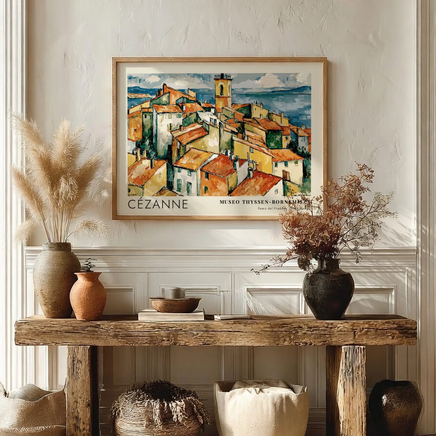Wall art poster featuring Cézanne L'Estaque landscape with red rooftops and blue sea.