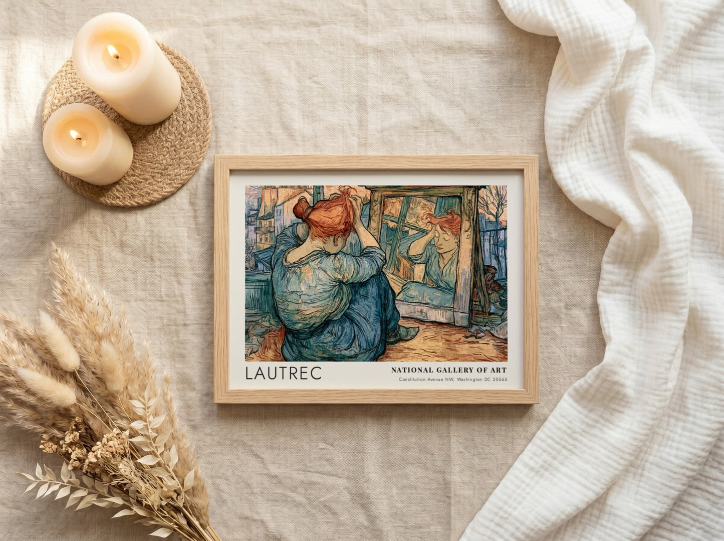 Wall art poster featuring Lautrec La Clownesse Cha-U-Kao portrait in blue and orange hues.