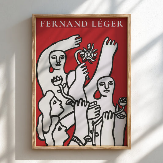 Fernand Léger La Joie de vivre art poster with modernist figures in black and white on red.