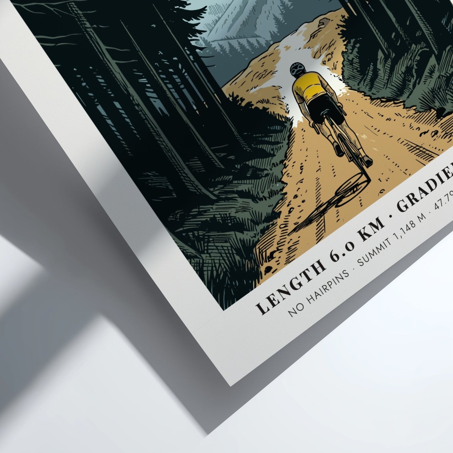 Poster of a cyclist climbing a steep forest path in the Vosges Mountains France.