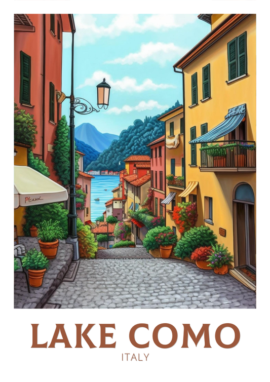 Affiche de voyage sur le lac de Côme - Illustration italienne