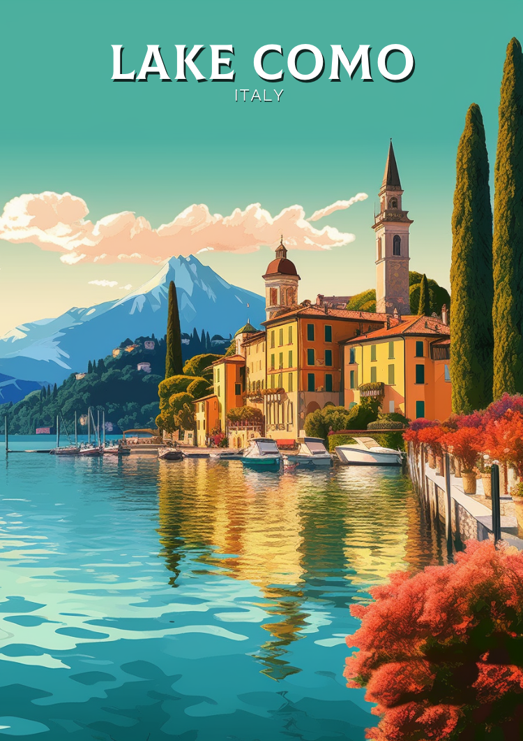 Affiche de voyage sur le lac de Côme - Italie